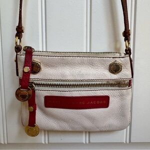 Marc by Marc Jacobs Cream and Red Mini Crossbody Bag. 7.5” by 5.5” by 0.5”